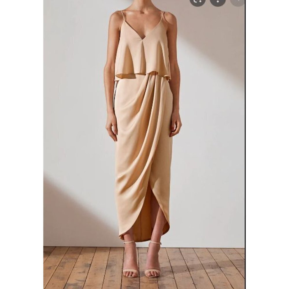 Shona Joy Luxe Cocktail Frill Dress in Champagne‎ Women's Size 4 NWT $295